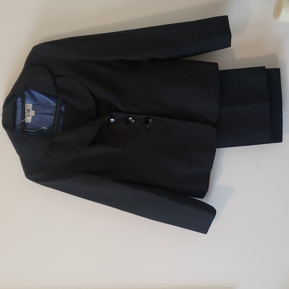 Black,  baby blue pin stripe Pant Suit. size 8
